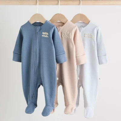 Blue Milk Club Baby Sleepsuits 3 Pack (0mths-2yrs) Immediate