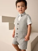 Neutral Bear Pinstripe Waistcoat/Shirt/Shorts & Bow Tie Set (3mths-9yrs) Immediate