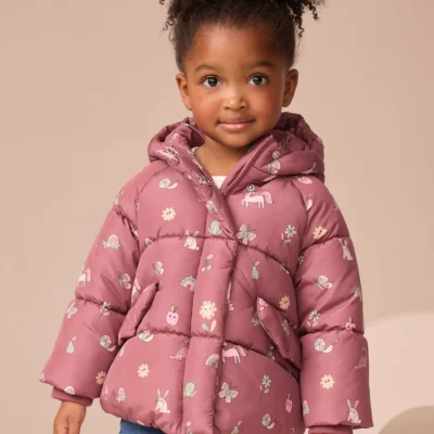 Burgundy Red Shower Resistant Faux Fur Lined Padded Coat (3mths-7yrs)