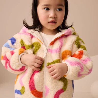 Cream Rainbow Squiggle Zip Through Fleece (3mths-7yrs)