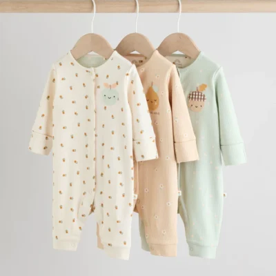 Cream 3 Pack Baby Sleepsuits (0mths-3yrs)