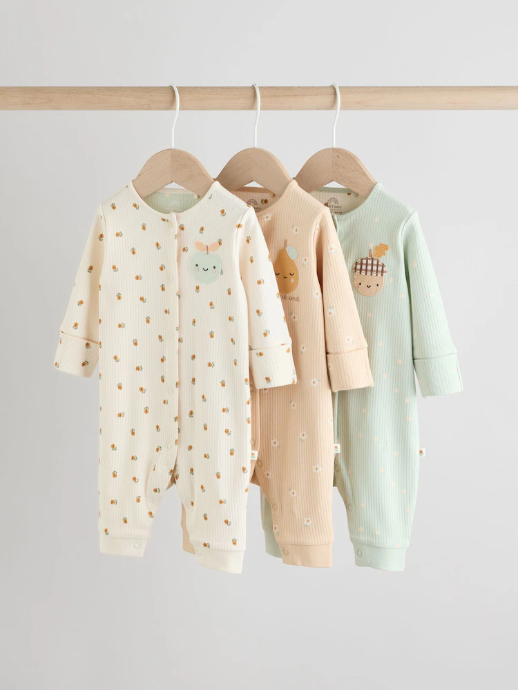 Cream 3 Pack Baby Sleepsuits (0mths-3yrs)