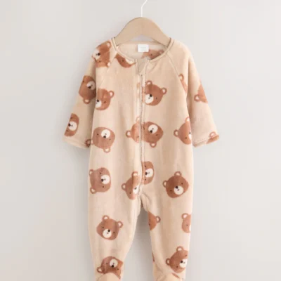 Brown Bear Fleece Baby Sleepsuit