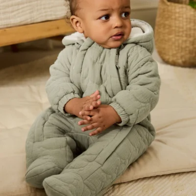 Sage Green Crinkled Baby Pramsuit (0mths-2yrs)