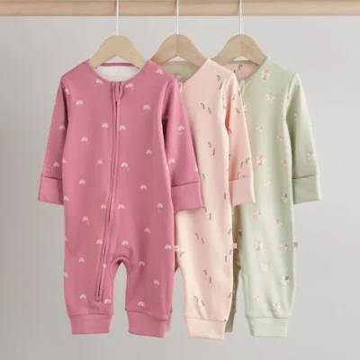Pastel Character 3 Pack Two Way Zip Baby Sleepsuits (0m-3yrs) Immediate