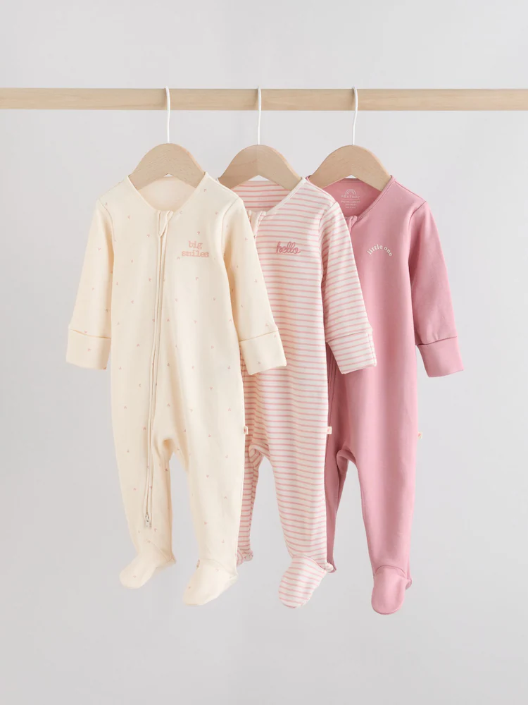 F34058s.jpg Pink Heart Two Way Zip Baby Sleepsuits 3 Pack (0-2yrs) Immediate