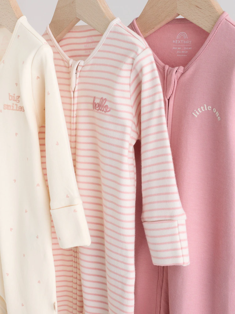 F34058s7.jpg Pink Heart Two Way Zip Baby Sleepsuits 3 Pack (0-2yrs) Immediate - Image 2