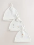 Ecru Fairy Mouse 3 Pack Tie Top Baby Beanies (0mths-2yrs)