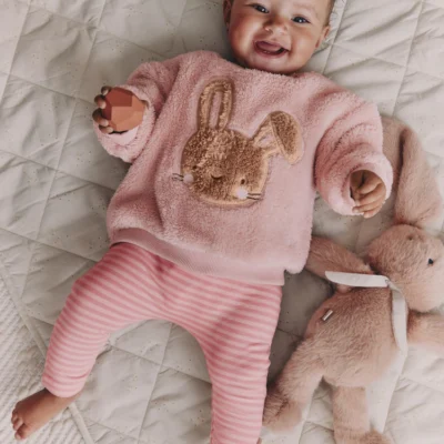 Pink Bunny Baby Fleece Tops and Leggings Set 2 Piece (0mths-2yrs)