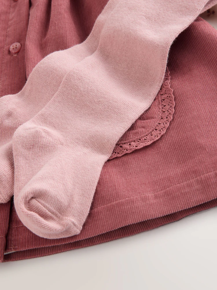 F81670s5.jpg Pink Embroidered Baby Cord Pinafore Long Sleeve Bodysuit & Tights set. Immediate - Image 5