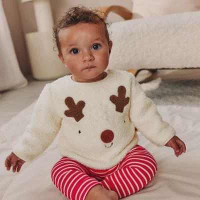 Neutral Reindeer Baby Fleece Top and Leggings Set (0mths-2yrs)