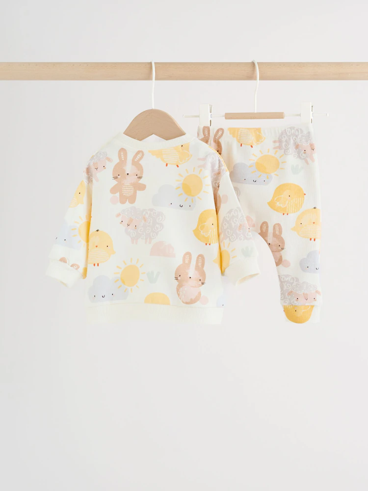 H30249s5.jpg White Bunny Character Print Easter Sweat and Leggings Baby Set (0mths-2yrs) - Image 4