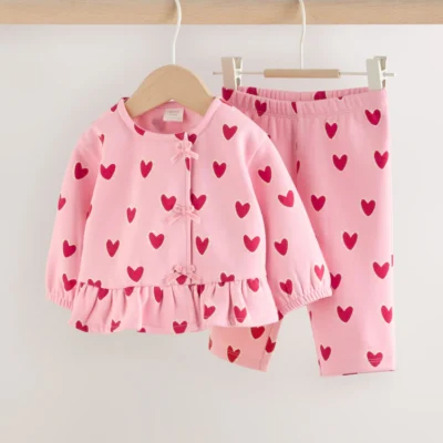 Pink Heart Top & Leggings Set 2 Piece (0mths-2yrs)