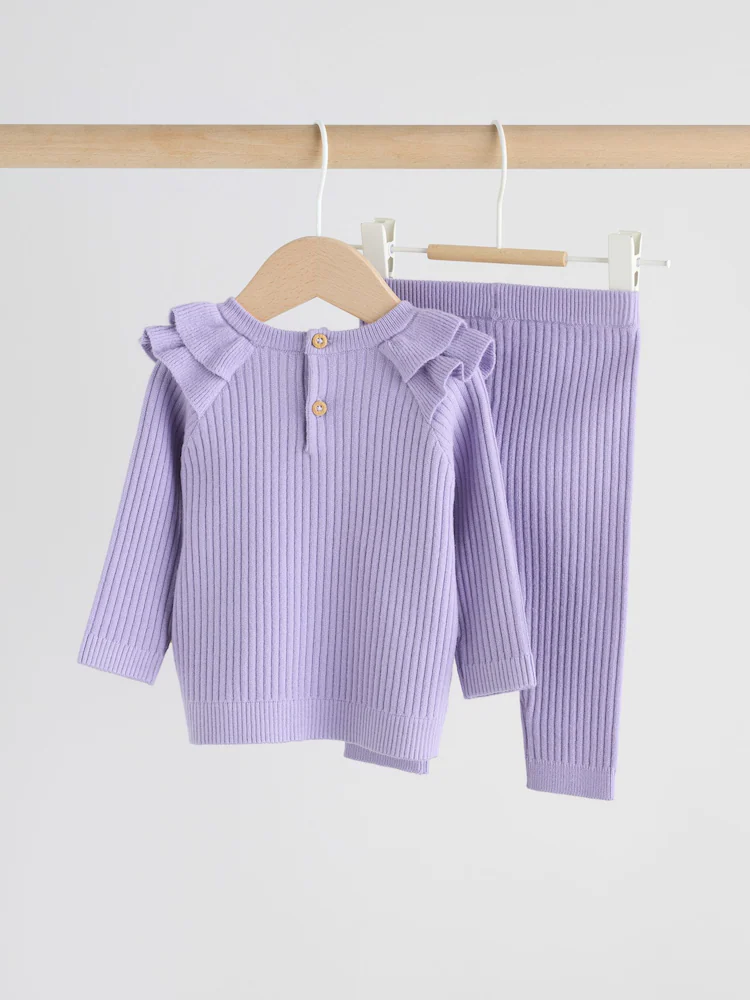 W76412s2.jpg Purple Baby Knitted Jumper and Leggings Set 2 Piece (0mths-3yrs) - Image 2