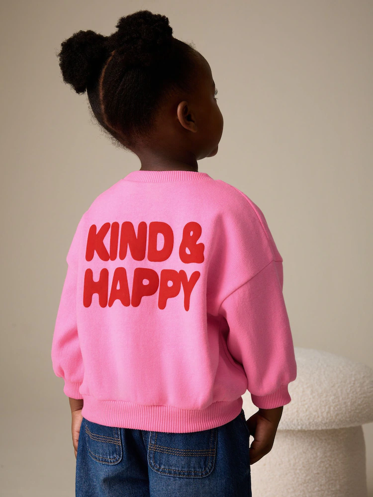 W98028s2.jpg Pink Kind & Happy Crew Neck Sweatshirt (3mths-7yrs)