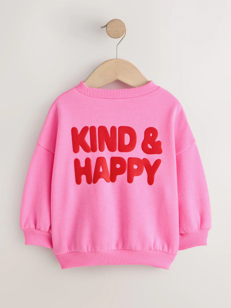 W98028s5.jpg Pink Kind & Happy Crew Neck Sweatshirt (3mths-7yrs) - Image 4