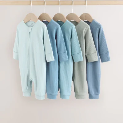 Blue Two Way Zip Baby Sleepsuits 5 Pack (0mths-3yrs)