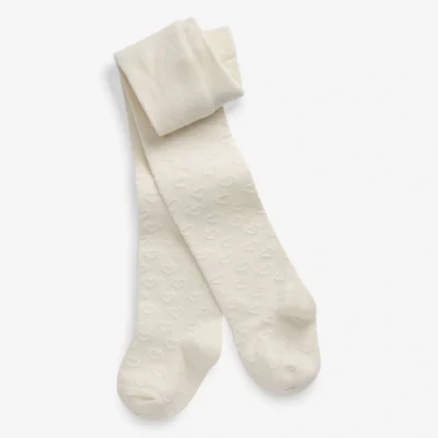 Ecru Cream Cotton Rich Textured Heart Tights