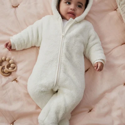 Ecru Baby Cosy Fleece Hooded All-In-One (0mths-2yrs)