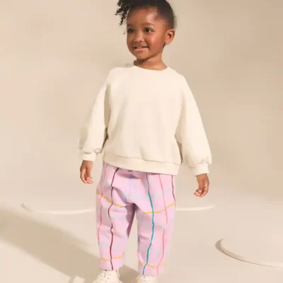 Lilac Purple Check Textured Barrel Leg Trousers (3mths-7yrs)