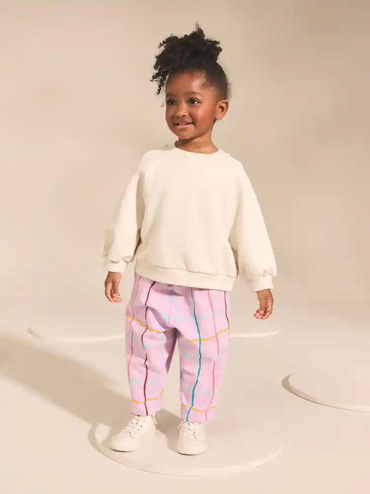 AP6280s2.jpg Lilac Purple Check Textured Barrel Leg Trousers (3mths-7yrs)