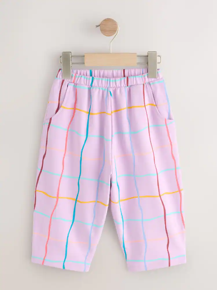 AP6280s5.jpg Lilac Purple Check Textured Barrel Leg Trousers (3mths-7yrs) - Image 6