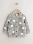 Grey Crochet Flowers Baby Knitted Cardigan (0mths-3yrs)
