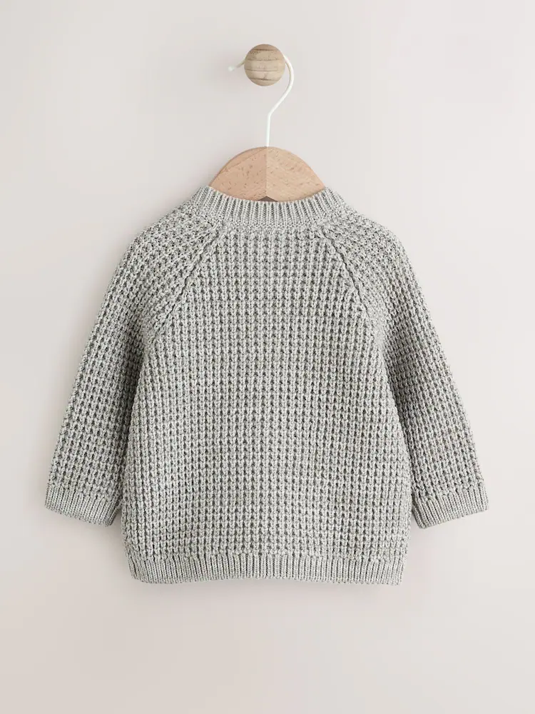 AR9487s2.jpg Grey Crochet Flowers Baby Knitted Cardigan (0mths-3yrs) - Image 2