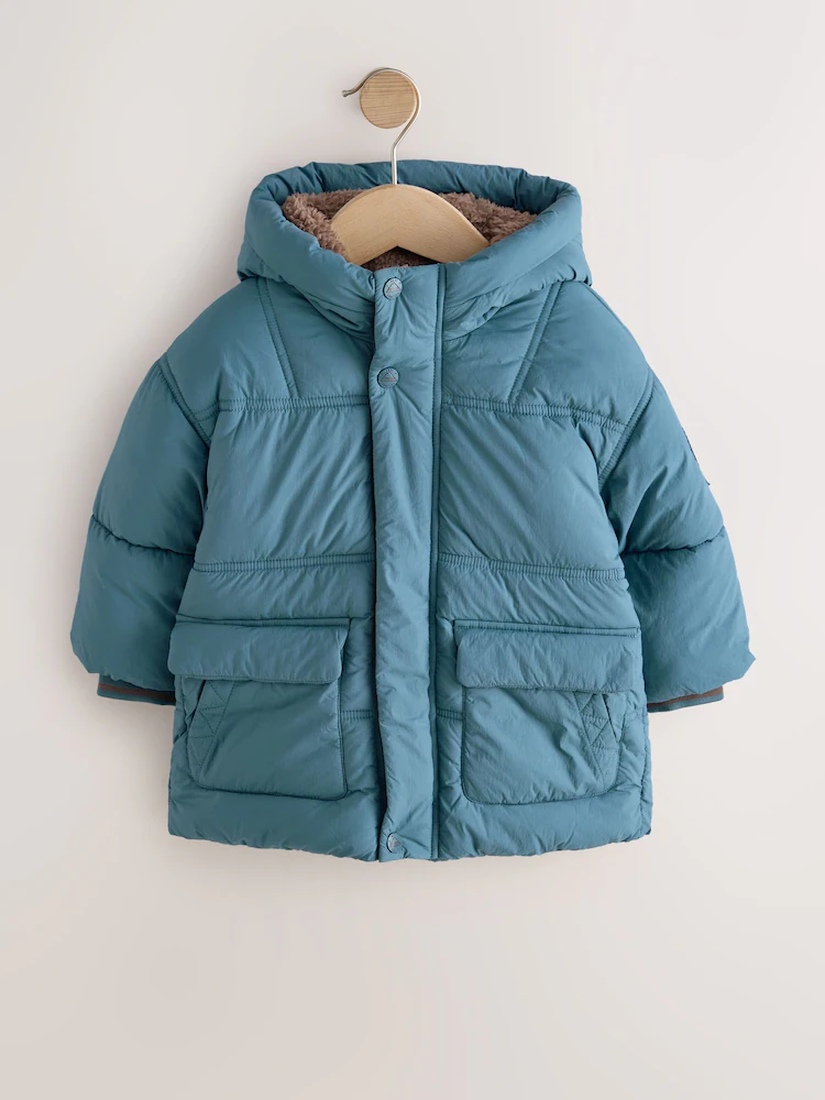 AV1024s.jpg Blue Borg Lined Padded Shower Resistant Coat (3mths-7yrs)