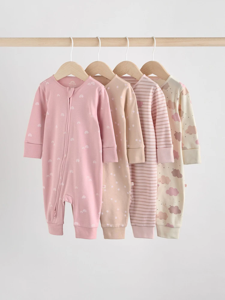 Pink 4 Pack Two Way Zip Baby Sleepsuits (0mths-3yrs)