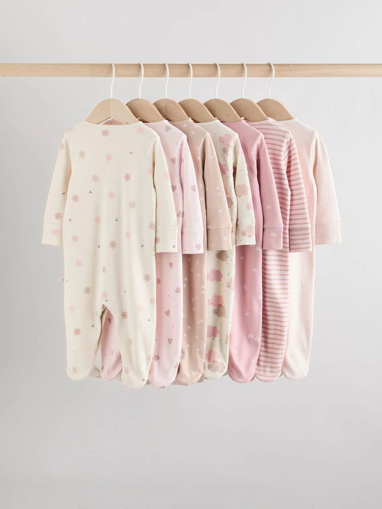 AW2290s2.jpg Pink 7 Pack Baby Sleepsuits (0mths-3yrs) - Image 2