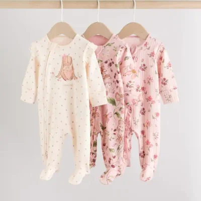 Pink Two Way Zip Sleepsuits 3 Pack (0-2yrs)