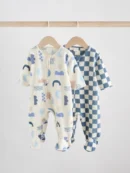 Blue Baby Micro Fleece Two Way Zip Sleepsuits 2 Pack