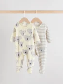 Grey Baby Micro Fleece Two Way Zip Sleepsuits 2 Pack