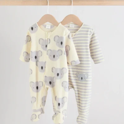 Grey Baby Micro Fleece Two Way Zip Sleepsuits 2 Pack