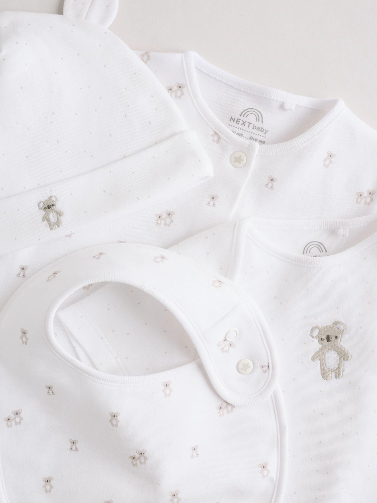 AW4744s8.jpg White Baby Sleepsuit, Bodysuit, Beanie and Bib Set 4 Piece (0-9mths) - Image 10