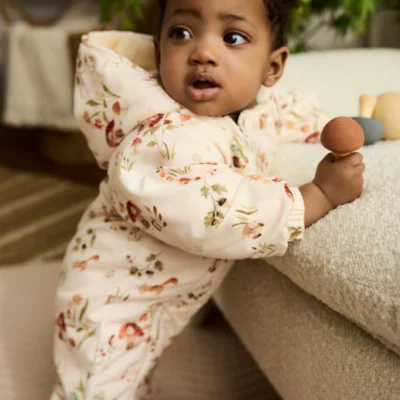 Ecru Woodland Printed Hooded Nylon Baby Pramsuit (0mths-2yrs)