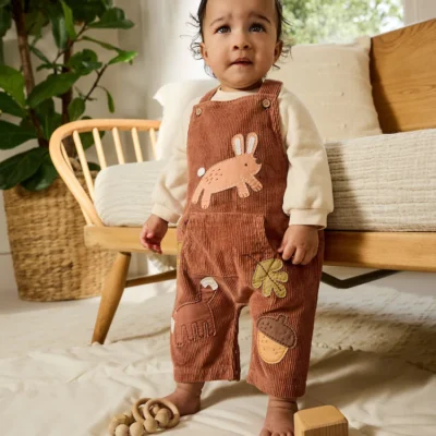 Brown Woodland Cord Dungarees and Bodysuit Set