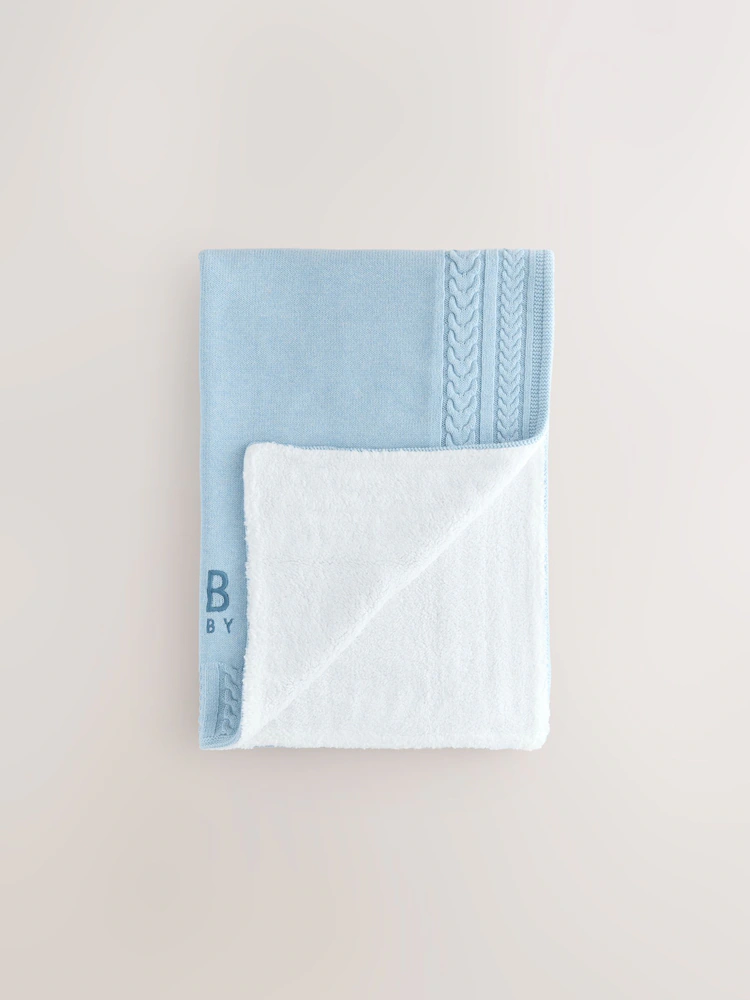 AY6655s2.jpg Baker by Ted Baker Baby Boys Blue Cable Knitted Blanket - Image 2