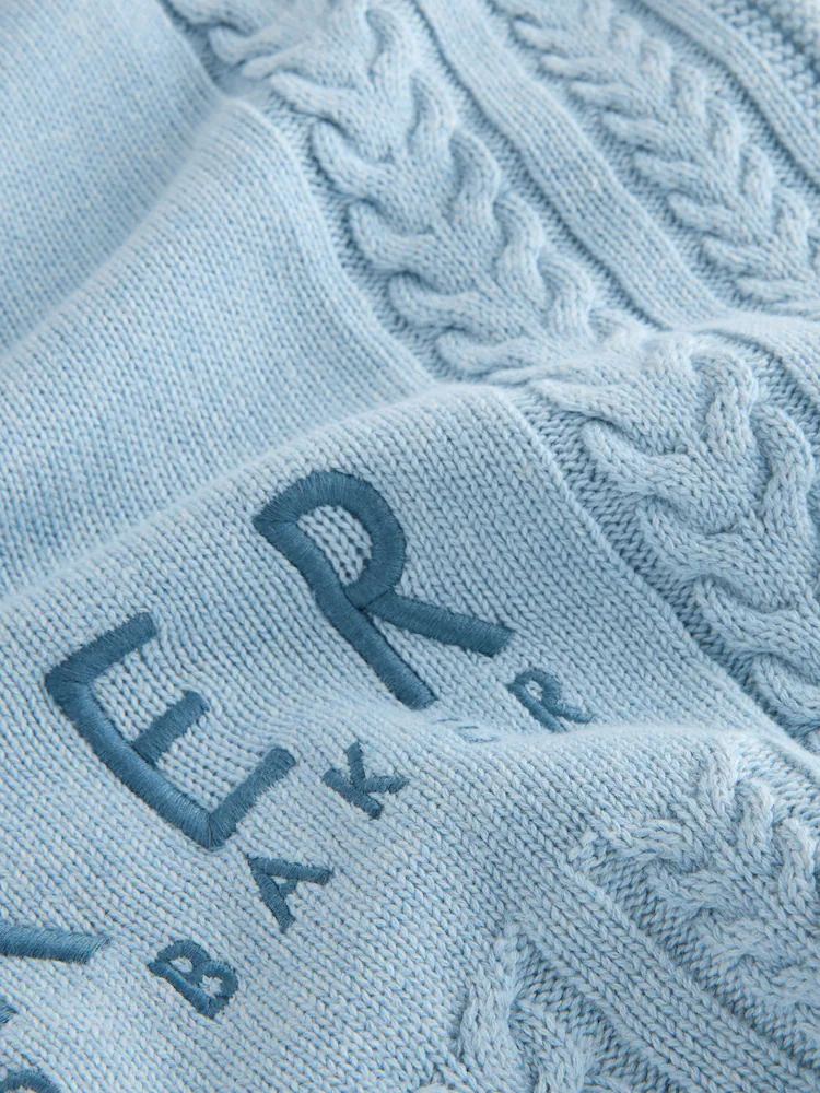 AY6655s6.jpg Baker by Ted Baker Baby Boys Blue Cable Knitted Blanket - Image 5