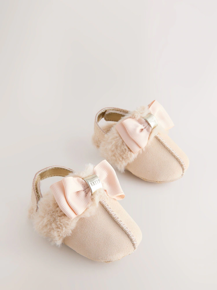 AY7049s.jpg Baker by Ted Baker Baby Girls Faux Fur Trim Padders Mules