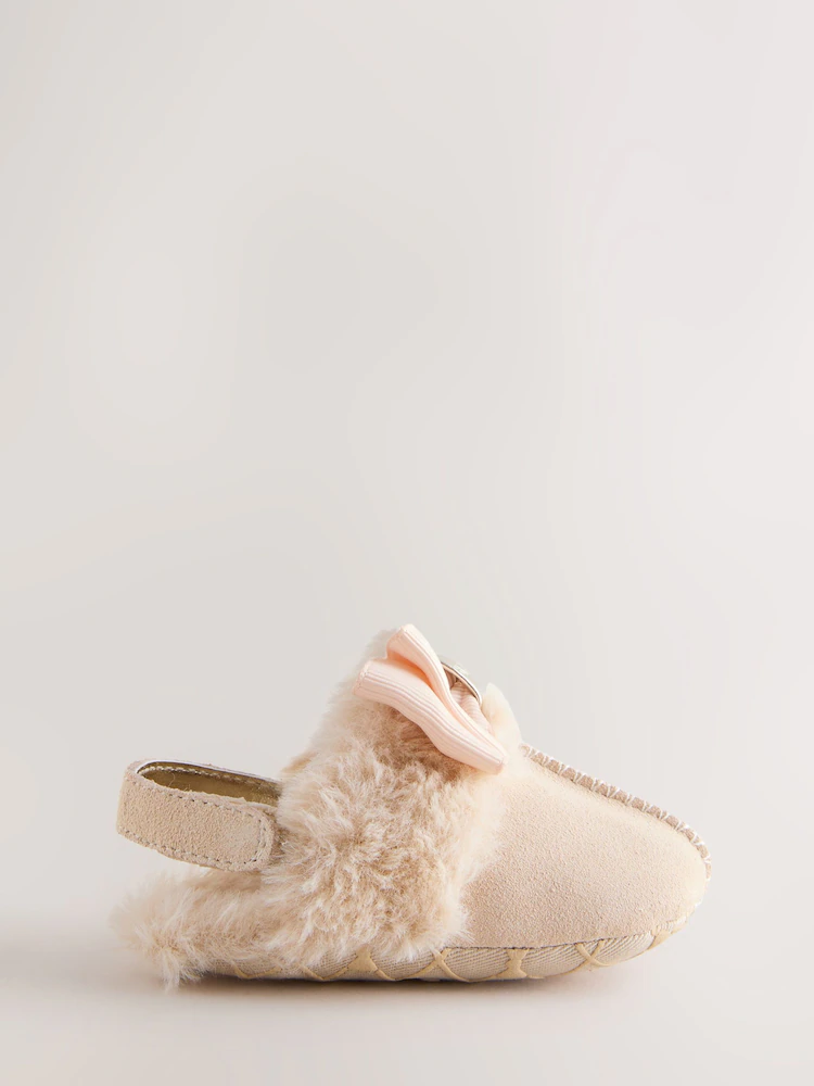 AY7049s2.jpg Baker by Ted Baker Baby Girls Faux Fur Trim Padders Mules - Image 2