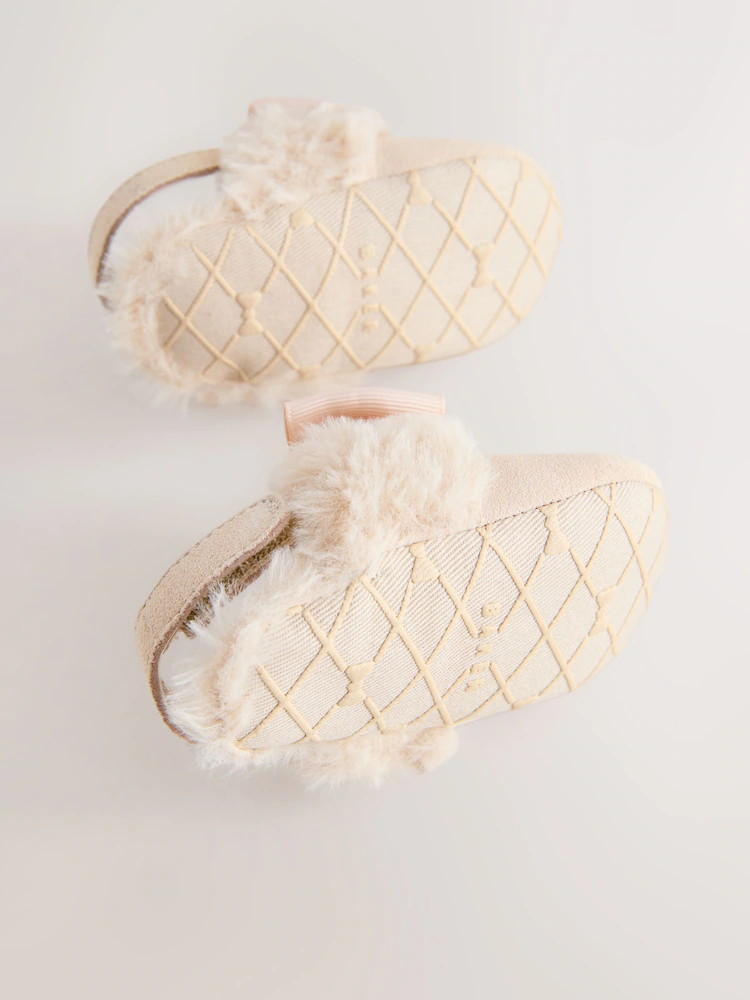AY7049s5.jpg Baker by Ted Baker Baby Girls Faux Fur Trim Padders Mules - Image 4