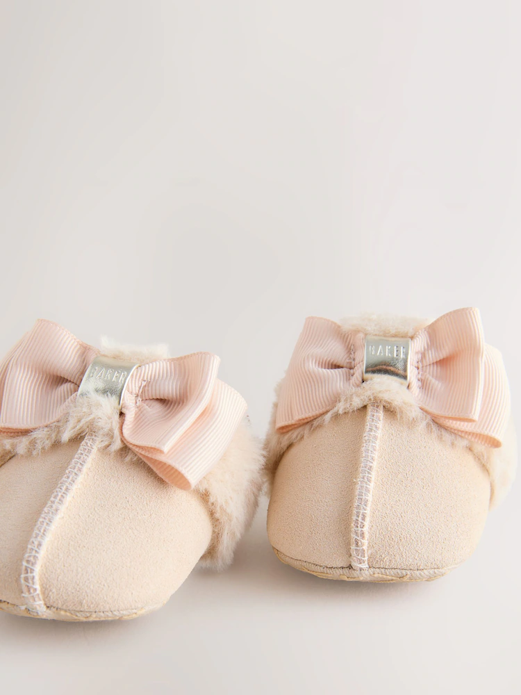 AY7049s6.jpg Baker by Ted Baker Baby Girls Faux Fur Trim Padders Mules - Image 3