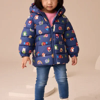 Navy Character Shower Resistant Fleece Lined Hooded Padded Coat (3mths-7yrs)