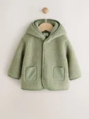 Sage Green Hooded Baby Borg Jacket (0-18mths)