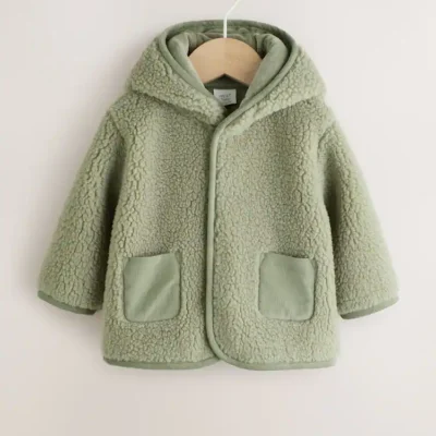Sage Green Hooded Baby Borg Jacket (0-18mths)