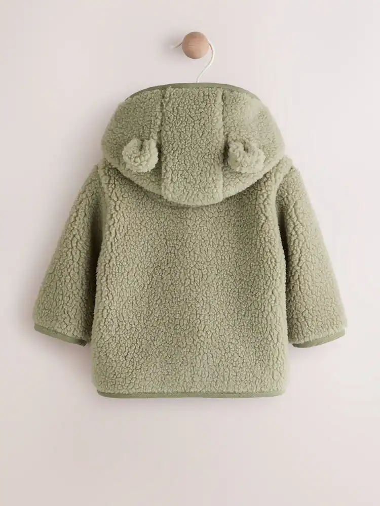 AY9952s2.jpg Sage Green Hooded Baby Borg Jacket (0-18mths) - Image 2