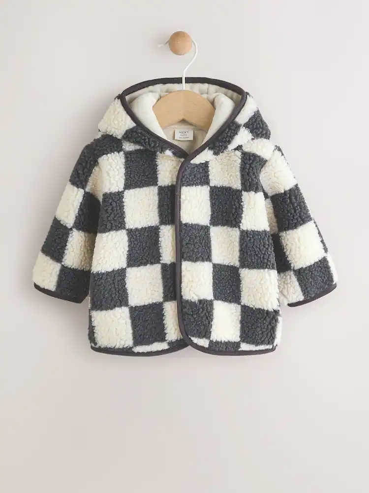AY9953s.jpg Charcoal Grey Checkerboard Hooded Baby Borg Jacket (0-18mths)