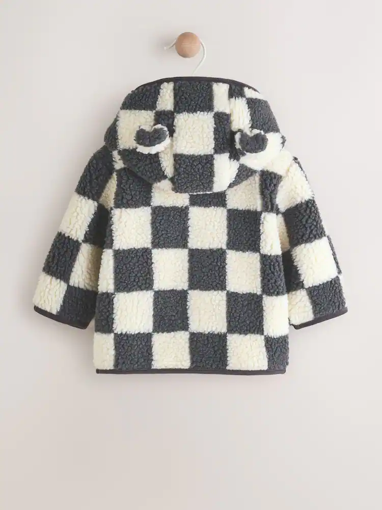 AY9953s2.jpg Charcoal Grey Checkerboard Hooded Baby Borg Jacket (0-18mths) - Image 2